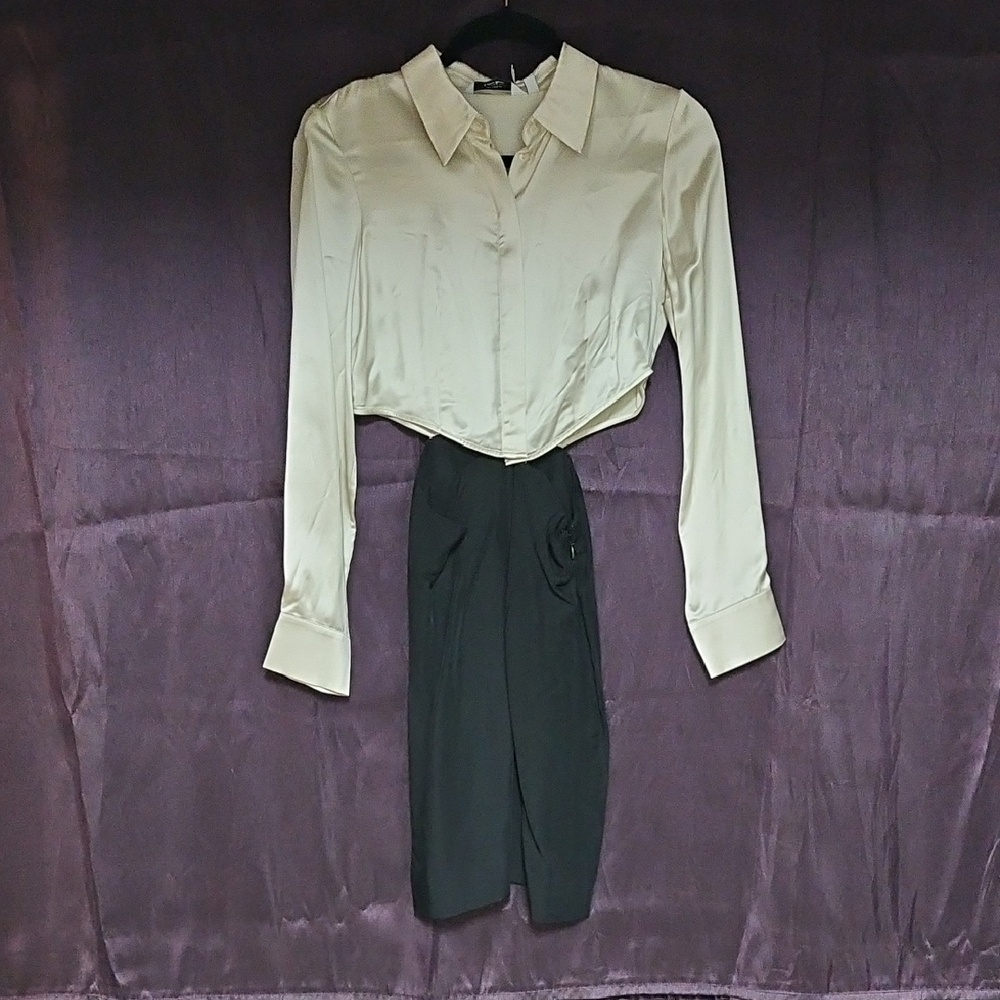 & Other Stories Cream and Black Midi Dress